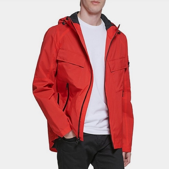 Guess Red Raincoat with Full Zip and Stand Up Collar - Picture 3 of 12